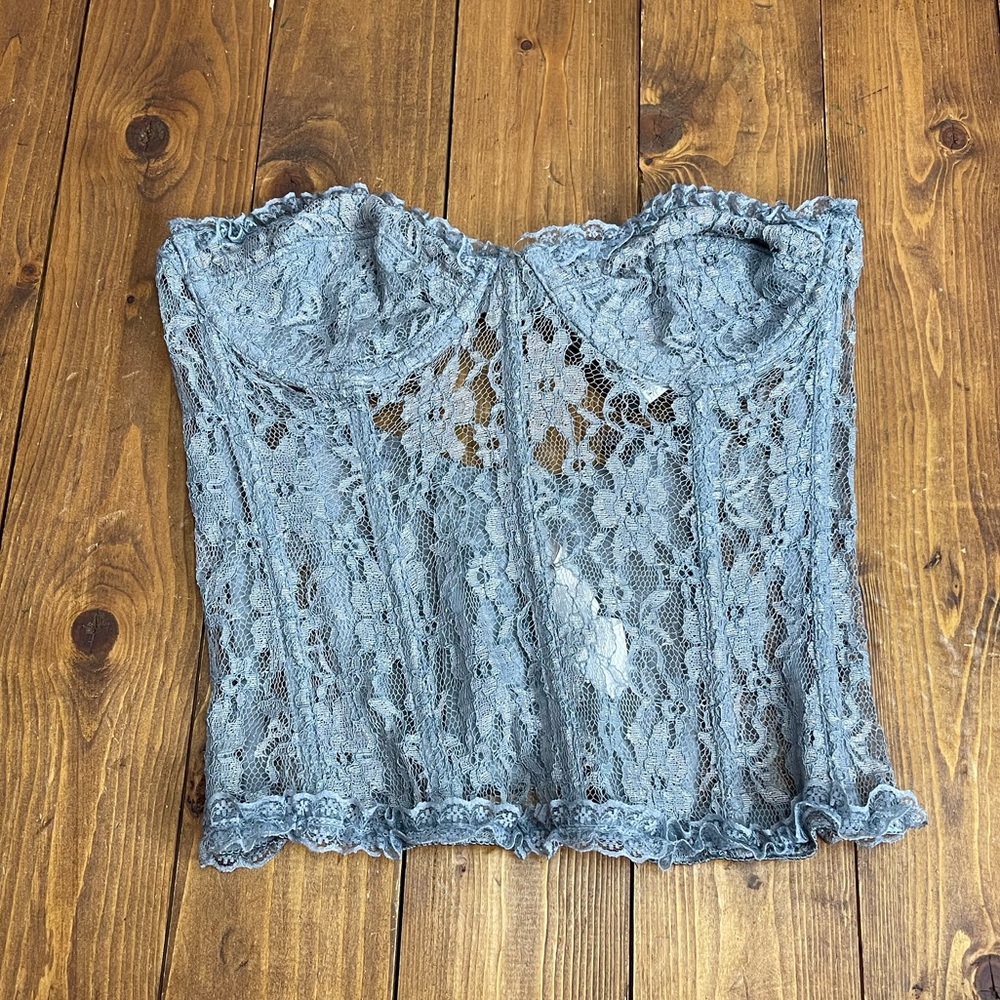 Nasty Gal lace bustier top blue gray size medium